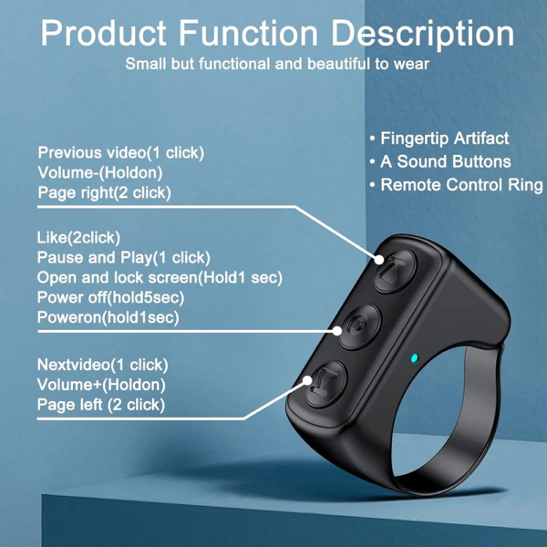 Phone Remote Control Page Turner Bluetooth Compatible Scrolling Ring for Tiktok Kindle App Phone Video Recording Controller - Image 7