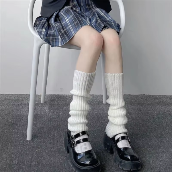 Lolita Long Socks Women Leg Warmers Knitted Warm Foot Cover White Arm Warmer Ladies Autumn Winter Crochet Socks Boot Cuffs - Image 5