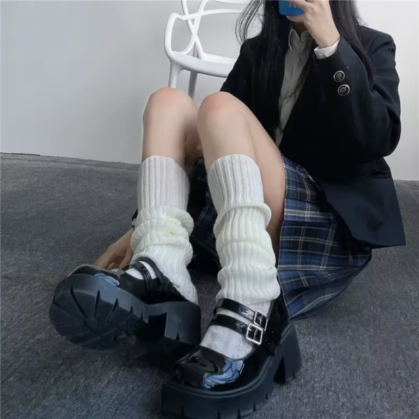 Lolita Long Socks Women Leg Warmers Knitted Warm Foot Cover White Arm Warmer Ladies Autumn Winter Crochet Socks Boot Cuffs - Image 4