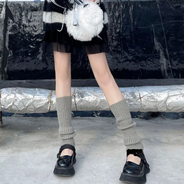 Lolita Long Socks Women Leg Warmers Knitted Warm Foot Cover White Arm Warmer Ladies Autumn Winter Crochet Socks Boot Cuffs - Image 9
