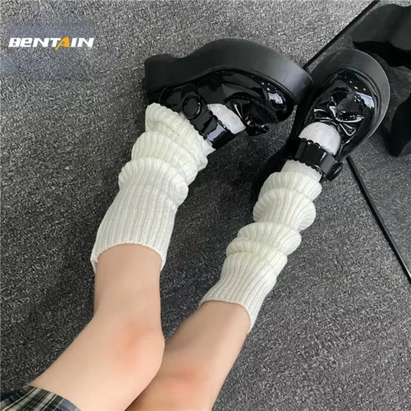 Lolita Long Socks Women Leg Warmers Knitted Warm Foot Cover White Arm Warmer Ladies Autumn Winter Crochet Socks Boot Cuffs - Image 2